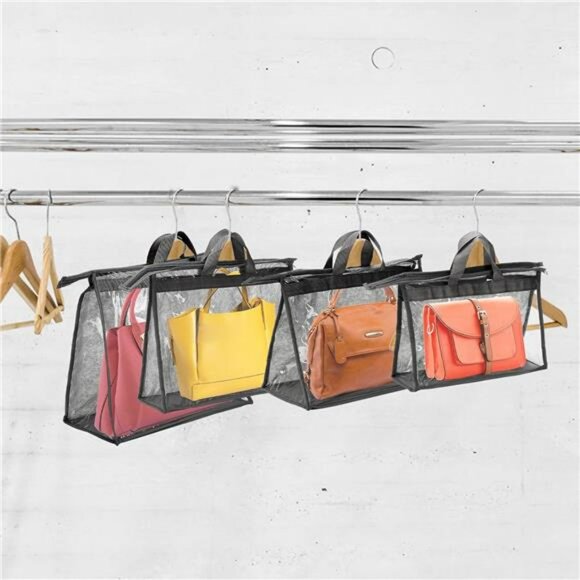 Clear purse storage bags 12 pack handbag organizer with zipper dust cover closet - Picture 7 of 8